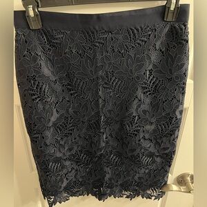 Ann Taylor Navy Floral Lace Pencil Skirt
